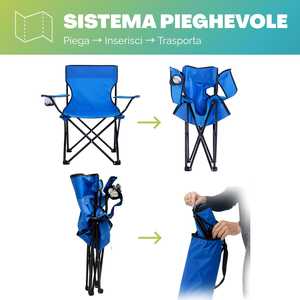 Sedia da Campeggio Pieghevole Blu in Poliestere con Telaio in Metallo, Braccioli e Portabicchieri per Uso Esterno - Product Image 4