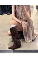 Stivali da Donna Alti fino al Ginocchio in Vera Pelle con Punta Affusolata e Zeppa, Modello Slip-On per l'Inverno