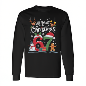 T-shirt à manches longues en coton avec impression numérique, motif « All I Want For Christmas Is 67 Holiday », drôle, pour adulte, pour les fêtes d'hiver - Product Image 3