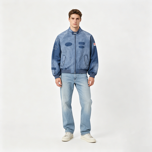 Chaqueta de Algodón Lavado Vintage con Logotipo de Carreras Bordado, Chaqueta Bomber Informal Personalizada para Hombre, Chaqueta Cortavientos para <span class=keywords><strong>Mujer</strong></span> - Product Image 1