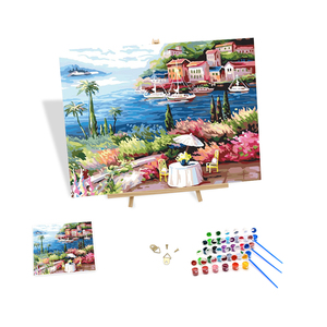 Paisaje marino personalizar pintura por números Kits Seaside Town paisaje adulto pintura por números con marco de madera - Product Image 1