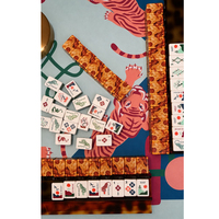 Jeu de tuiles de Mahjong Paysage Oriental Bonsaï, motif Grue et Tigre, Kit de jeu de Mahjong américain blanc imprimé pour les amateurs de Mahjong
