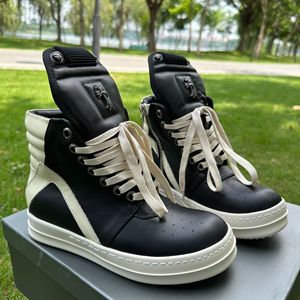 Baskets montantes à semelle épaisse en cuir pleine fleur noir et blanc <span class=keywords><strong>Rick</strong></span> <span class=keywords><strong>Owens</strong></span>, style européen-américain sombre, type bottines - Product Image 1