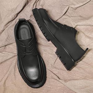 <b>Dress</b> Shoes for <b>Men</b> British Style Casual Formal Slip-On Autumn with Thick Soles Korean Version Black Leather Oxfords - Product Image 2