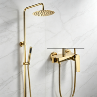 Système de douche apparent HONGDEC en laiton brossé doré non revêtu, mitigeur eau chaude et froide, ensemble de douche pour salle de bain et hôtel
