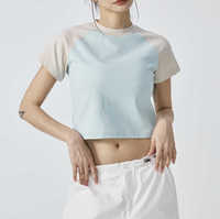 Couleur personnalisée Bloqué Épaule Manches Courtes Couple T-shirt Crop Top À Manches Courtes Tshirt
