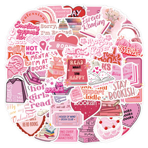 Lot de 60 autocollants esthétiques roses sur le thème du <span class=keywords><strong>livre</strong></span>, autocollants en vinyle pour les amoureux des livres, pour ordinateur portable, bouteille d'eau, journal et décoration de scrapbooking - Product Image 6