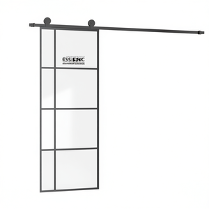 Porte coulissante en verre ESG 29,9x80,7 pouces, design minimaliste noir, isolation thermique - Product Image 1