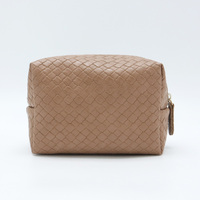 Pochette cosmétique en PU tissé, petite trousse de maquillage avec poche intérieure zippée, trousse de toilette, étui de rangement de voyage pour femmes et hommes
