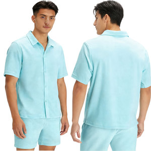 Chemise décontractée <span class=keywords><strong>pour</strong></span> <span class=keywords><strong>homme</strong></span> à manches courtes en tissu éponge ultra doux, respirant et absorbant, avec col boutonné, OEM ODM - Product Image 2
