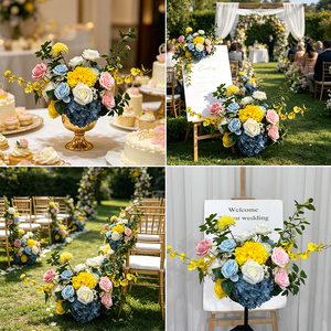 Ramo de Flores Artificiales Promise, Mezcla de Amarillo, Rosa y Azul, Flores de Seda Hechas a Mano, Decoración de Boda, Estilo Clásico - Product Image 4