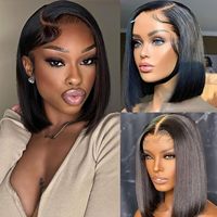 Peluca de Cabello Humano Vietnamita Estilo Bob, Peluca Frontal de Encaje HD 13X4, Pelucas Cortas y Lisas para Mujeres Negras, Pre-Desplumada