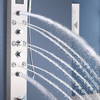 Colonne de douche murale en acier inoxydable brossé avec jets de massage et LED pour hôtel, économiseur d'eau