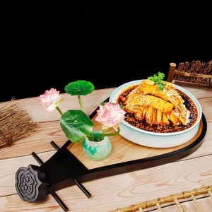 Bandeja de Servir de Madera con Forma de Pipa, Estilo Retro Chino, 42x21.5x2.5cm, de Bambú, para Uso en Restaurantes, Plato de Exhibición de Platos de Estilo Étnico - Product Image 1