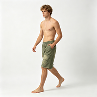 Shorts vintage délavés pour homme, vert olive, imprimé West Coast, coton épais, cordon de serrage, style streetwear usé