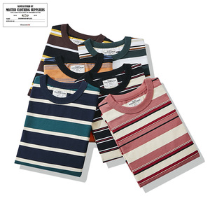 T-shirt Casual <span class=keywords><strong>da</strong></span> uomo in cotone 100% per l'estate con Design a righe multicolore pesante girocollo allentato manica corta digitale <span class=keywords><strong>mare</strong></span> - Product Image 1