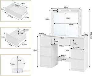 Modern Makeup <strong>Table</strong> <strong>with</strong> LED Lights <strong>Mirrored</strong> Vanity <strong>Table</strong> <strong>with</strong> 7 Drawers Bedroom Furniture MDF Wood <strong>Dressing</strong> <strong>Table</strong> - Product Image 5