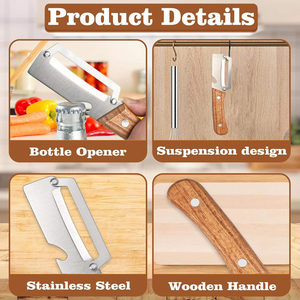 NOUVEAU <span class=keywords><strong>Éplucheur</strong></span> <span class=keywords><strong>manuel</strong></span> <span class=keywords><strong>de</strong></span> légumes et fruits antidérapant pour la cuisine, couteau à éplucher en acier inoxydable avec manche en bois - Product Image 3