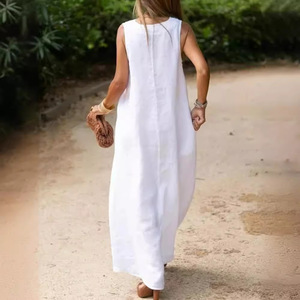<span class=keywords><strong>Abbigliamento</strong></span> da <span class=keywords><strong>donna</strong></span> abiti eleganti da <span class=keywords><strong>donna</strong></span> in <span class=keywords><strong>lino</strong></span> di cotone senza maniche tinta unita ampio scollo a V abito Casual - Product Image 2