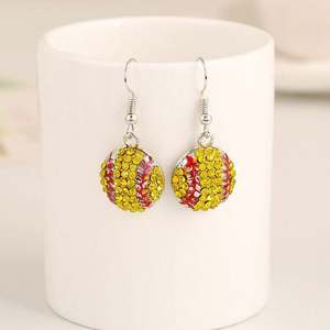 Boucles d'oreilles tendance style sportif en alliage avec strass, motifs baseball, basketball, softball, football, volleyball, à crochet - Product Image 4