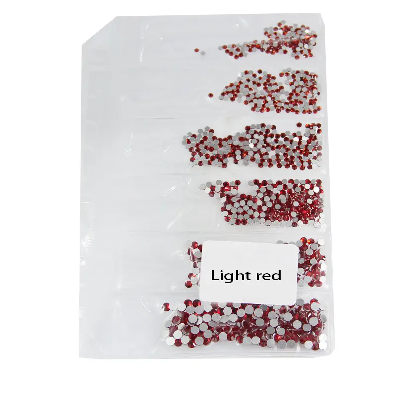 6 Tế Bào Ruby Red Rhinestone Hot Fix Glass Mix Kích Thước 3D Flatback Nail Stones Red Mulit Kích Thước Thạch