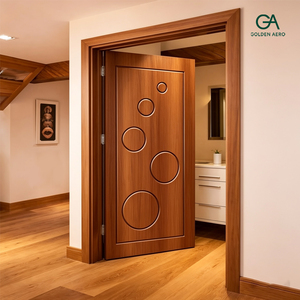 Puerta interior de madera maciza curvada de lujo moderna GA-25L con ranura circular. - Product Image 1