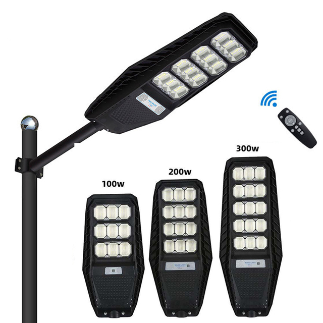 Streetlights Outdoor Ip66 Waterproof All in One High Brightness 100W 200W 300W Integrated Solar Powered Led Street Light Lamp