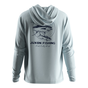 เสื้อฮู้ดตกปลาสีฟ้าอ่อนลายตกปลา ไซส์ใหญ่สำหรับผู้ใหญ่ ป้องกันรังสียูวี 50 กันน้ำ ระบายความชื้น ผลิตจากโพลีเอสเตอร์ - Product Image 5