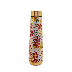 Botella de Agua de Cobre Puro con Estampado Floral de Lujo, Recipiente para Bebidas Pintado con Esmalte, Diseño Floral, con Tapa Hermética - Product Image 5
