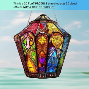 Idea de Decoración para el Hogar en Ramadán: Impresión Plana 2D con Ilusión 3D de un Araña de Cristal Ornamentado de Oriente Medio, Vibrante Estilo Islámico - Product Image 5