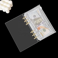 Couverture d'Agenda Budget Classeur A6 Rose Pailleté Acrylique Transparent avec Anneaux Métalliques Or Argent, Étanche et Durable