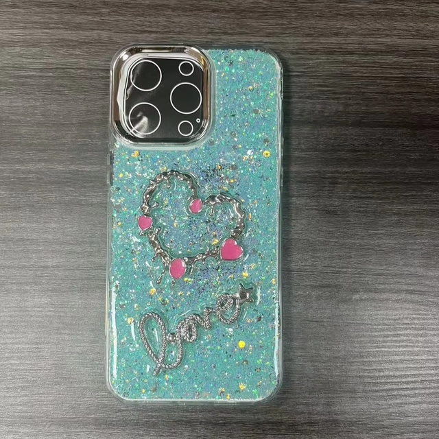 Love Glitter Design TPU Phone Case for iPhone 18 17 16 15 14 13 12 11 Bling Girly Back Cover for Samsung A08 A18 A17 A07 A16 A06