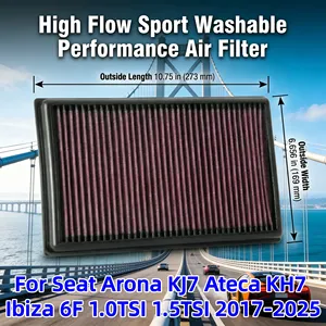 Filtro Aria Sportivo Lavabile ad Alto Flusso OE 5Q0129620E per <span class=keywords><strong>Seat</strong></span> <span class=keywords><strong>Arona</strong></span> KJ7 Ateca KH7 Ibiza 6F 1.0TSI 1.5TSI 2017-2025 - Product Image 1