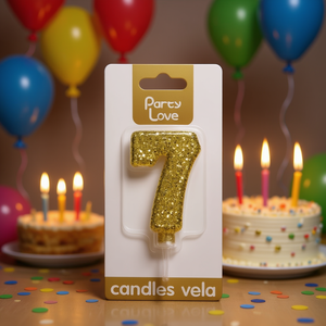Candele Decorative Numero 7 con Glitter Dorato 6Cm per Torte di Compleanno - Product Image 3