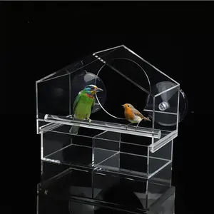 Cage à oiseaux colibri multifonctionnelle personnalisée Cage à oiseaux confortable Maison d'oiseau en acrylique transparent Logo personnalisé Maison pour animaux de compagnie en plastique 2 pièces