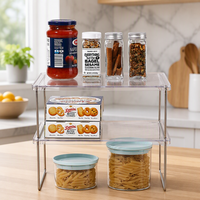 Étagère de rangement transparente pliable et empilable pour comptoir de cuisine, organisateur de rangement pour épices et vaisselle en plastique, gain de place