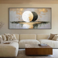 Peinture à l'huile moderne luxueuse en feuille d'or, motif lune, faite à la main, texture épaisse, couteau à palette, art mural 3D sur toile pour salon