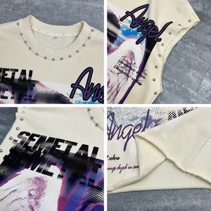 Débardeur Rétro Personnalisé à Motif Graphique, Col Rond en Molleton Bouclette, T-shirt Court Sans Manches en Coton Lourd 100% pour Homme - Product Image 4