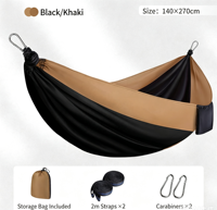 Hamac double d'extérieur durable, hamac de couchage imperméable en polyester léger, portable, pliable avec sangles et sac de rangement