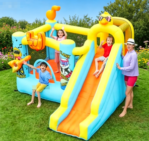 Château gonflable avec double toboggan, thème canard jaune, trampoline pour enfants, aire <span class=keywords><strong>de</strong></span> jeux pour fête d'anniversaire, lit <span class=keywords><strong>de</strong></span> saut - Product Image 1