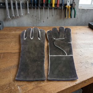 Active Safety Brown Welding <b>Gloves</b> Fire-resistant Cow Split Leather Denim Cotton Lining 24 Inch <b>Long</b> Anti-Heat Anti-Impact - Product Image 3