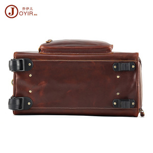 Maleta de cuero Joyir con 4 ruedas, bolsa de viaje de negocios de gran capacidad, estilo retro de color sólido para hombre - Product Image 4
