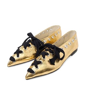 Big Size 44 Women Flat <b>Heels</b> Sandals Front Cross Lace up Ballet Shoes Pointed Toe Office Lady Metal Circles Decor Pumps - Product Image 6