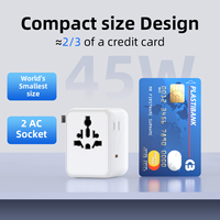 Adaptador de Corriente Multiusos CE FCC 2026, Cargador Rápido GaN de 45W, Adaptador de Viaje Universal Internacional con Tipo C