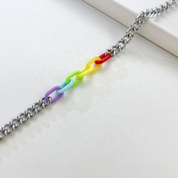 Nouveau Design Demi Acrylique Plastique Arc-en-Ciel Pride Chaînes et Demi Chaîne En Acier Inoxydable Collier Hommes