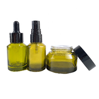 Olive Green 5ml 30ml 60ml 125ml 200ml botol Lotion kaca kosmetik mewah botol pompa belakang sekrup bambu kulit desain bahu miring