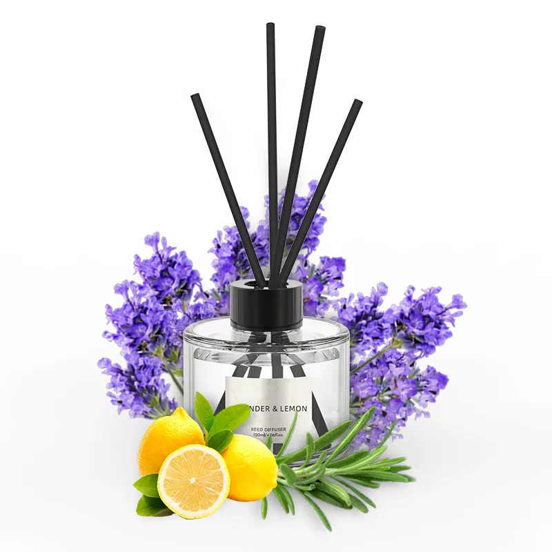 Private Label Luxe Huis Glazen Fles Etherische Olie Aroma Difuser Fles Reed Diffuser Aceh Cangue Hout Afstoffen Bloem