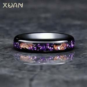 Orion Nebel Goldfolien Inlay Verlobung Hochzeits paar Versprechen Ring 6Mm 8Mm Black Domed Ring für Männer Frauen - Product Image 6