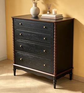 Vintage Black 4-Drawer Dresser, Farmhouse <b>Chest</b> with Bobbin Details & Gold Handles - Product Image 3