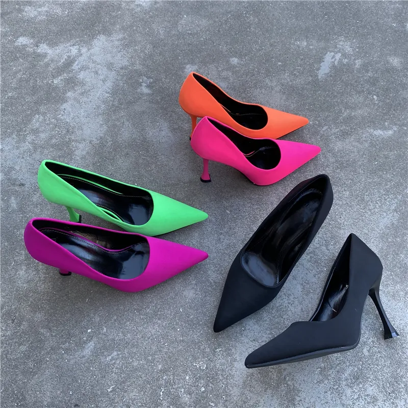 Women fashion pointed toe high heel pumps sexy slip on stiletto party shoes